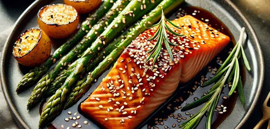Salmón Glaseado con Salsa de Miel y Soja